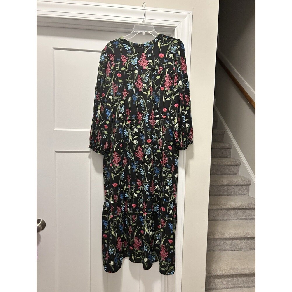 SUGARLIPS Madeline Groover Black  Floral Midi Dress Button Cinch Waist Large - Picture 8 of 9